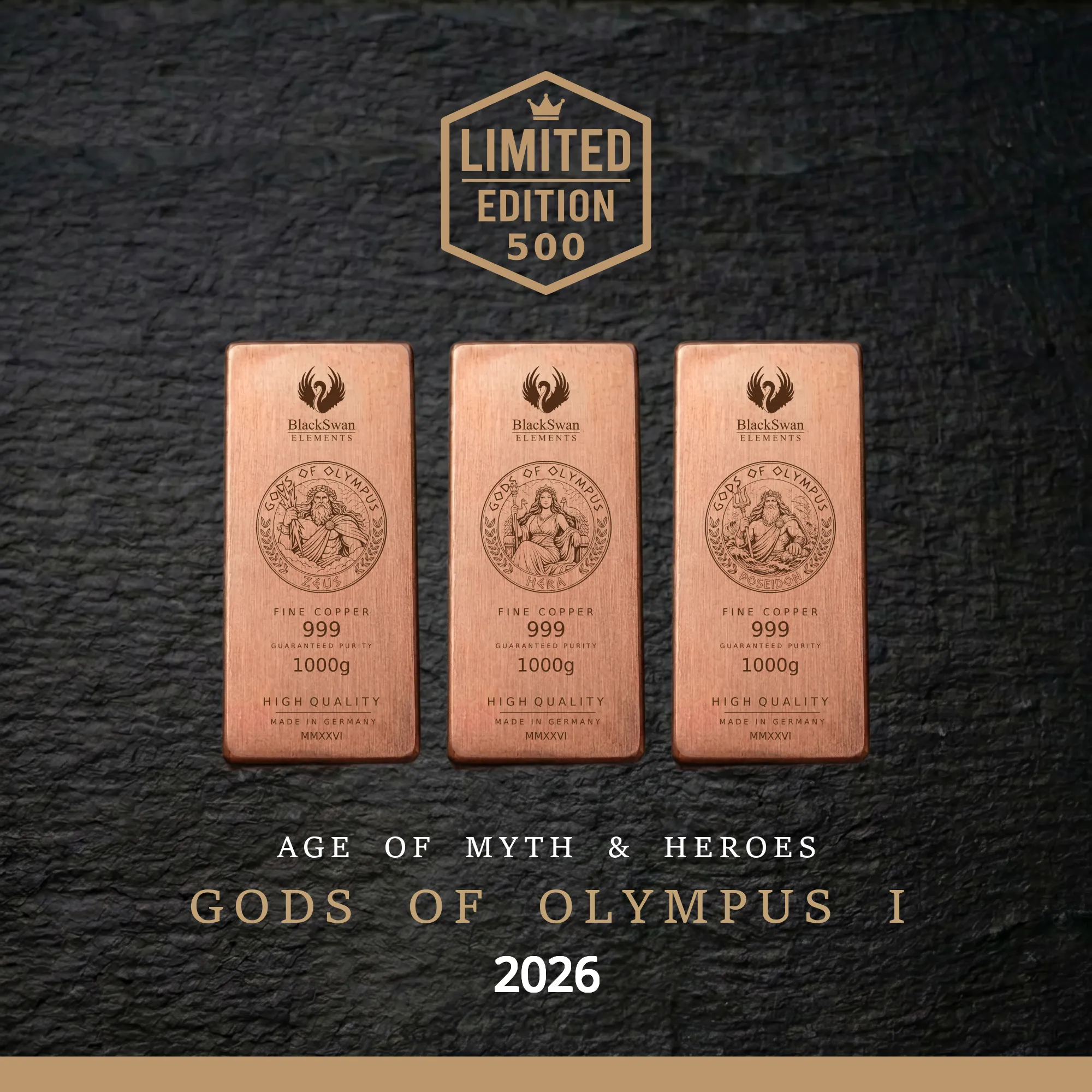 GODS OF OLYMPUS I (2026) - Limited Edition - 6  x 1000g Kupferbarren