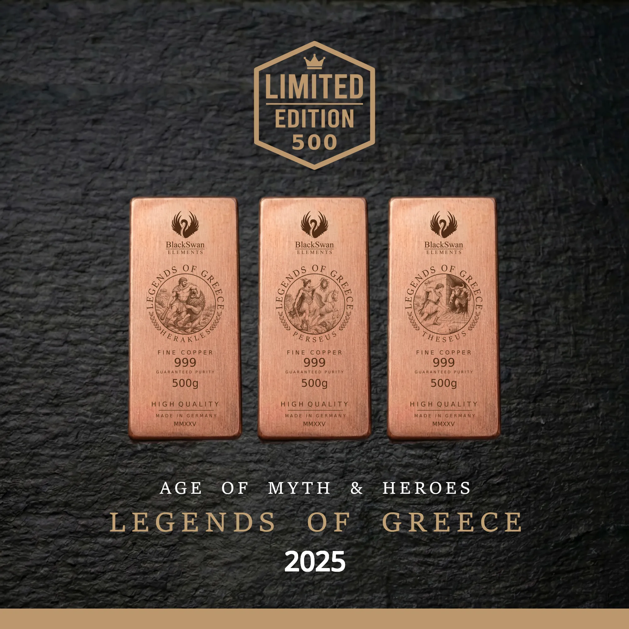 LEGENDS OF GREECE (2025) - Limited Edition - 6  x 500g Kupferbarren