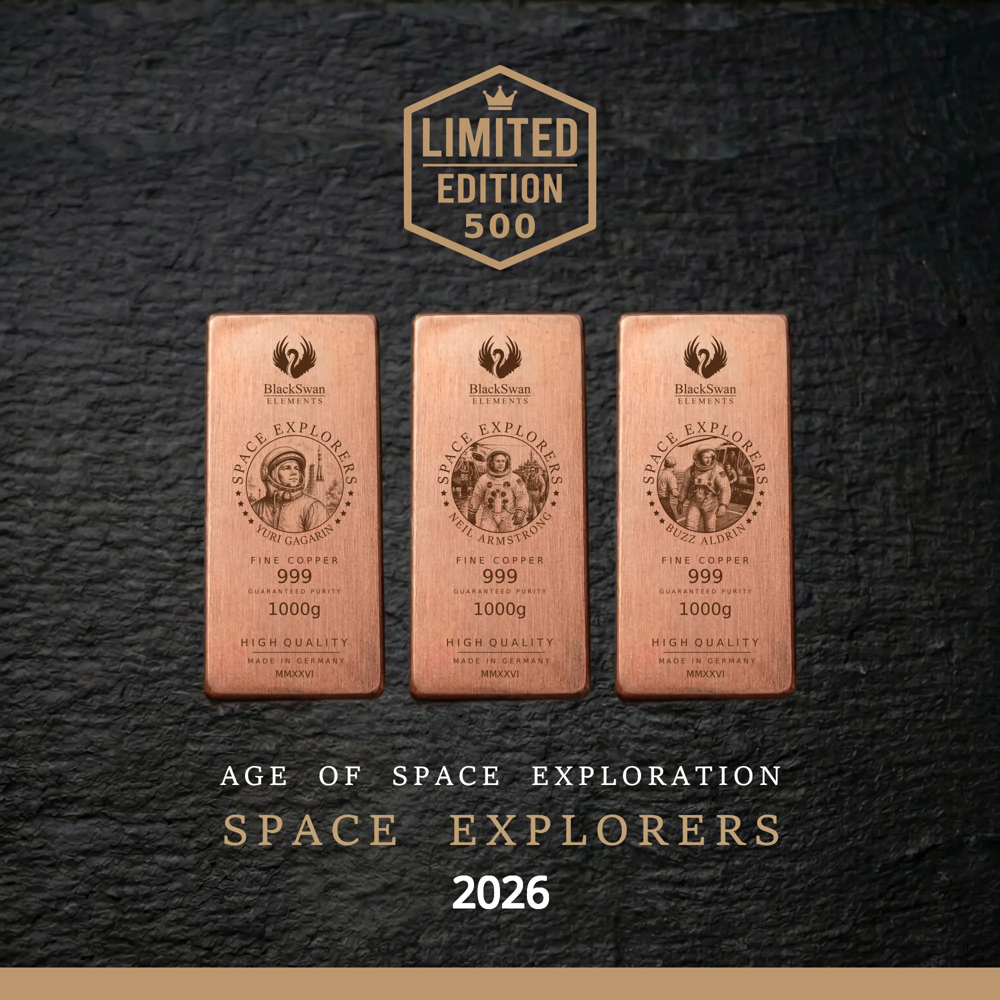 SPACE EXPLORERS (2026) - Limited Edition - 6  x 1000g Kupferbarren