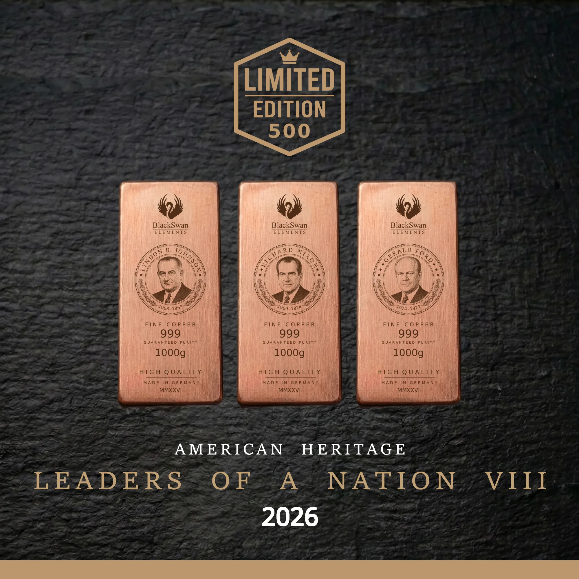 LEADERS OF A NATION VIII (2026) - Limited Edition - 5  x 1000g Kupferbarren