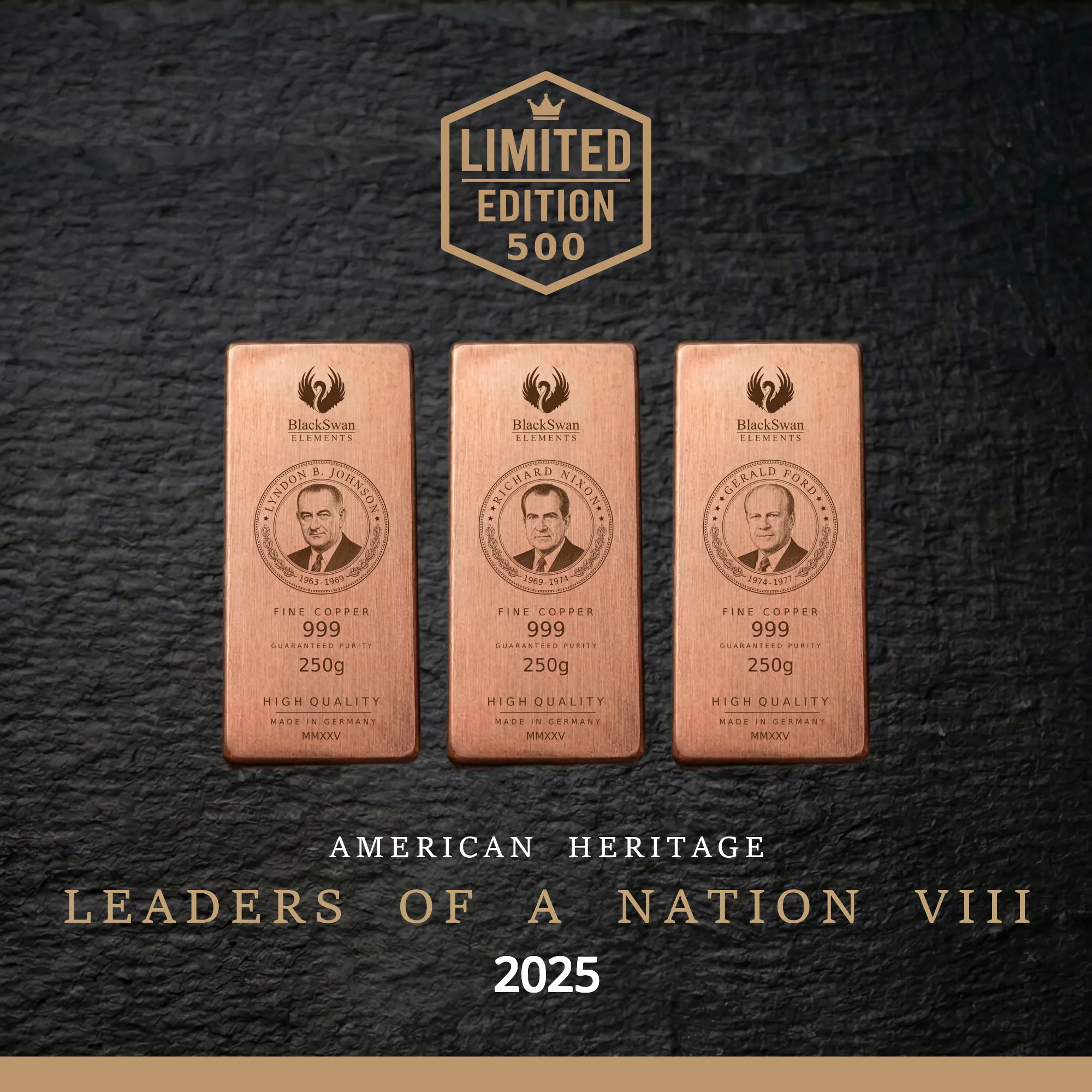 LEADERS OF A NATION VIII (2025) - Limited Edition - 5  x 250g Kupferbarren