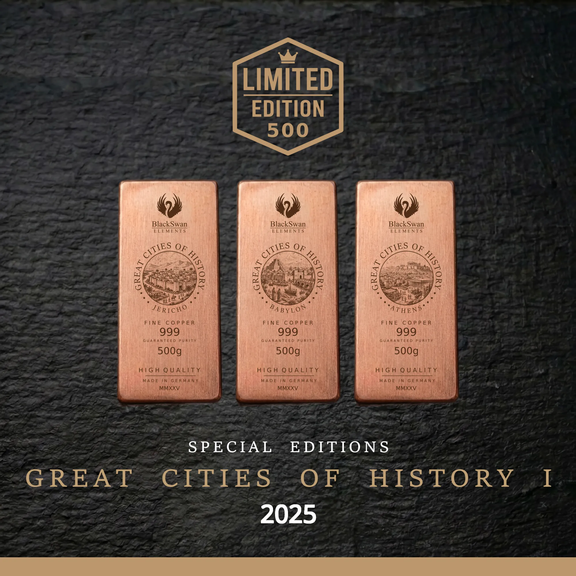 GREAT CITIES OF HISTORY I (2025) - Limited Edition - 6  x 500g Kupferbarren
