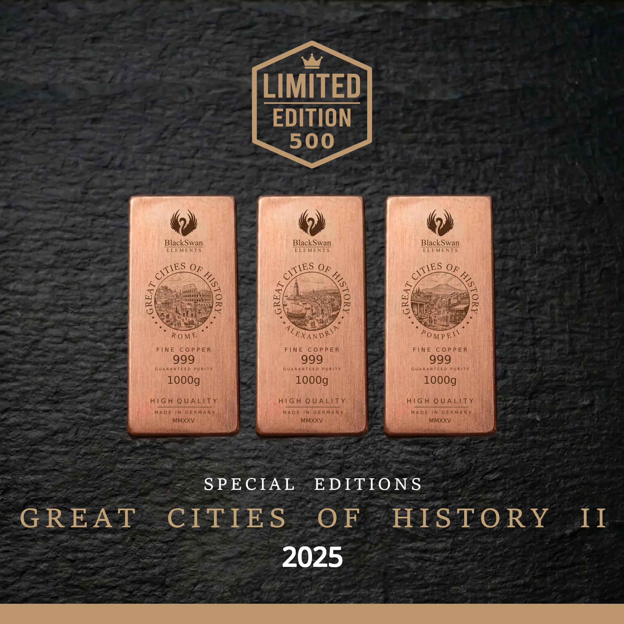 GREAT CITIES OF HISTORY II (2025) - Limited Edition - 6  x 1000g Kupferbarren
