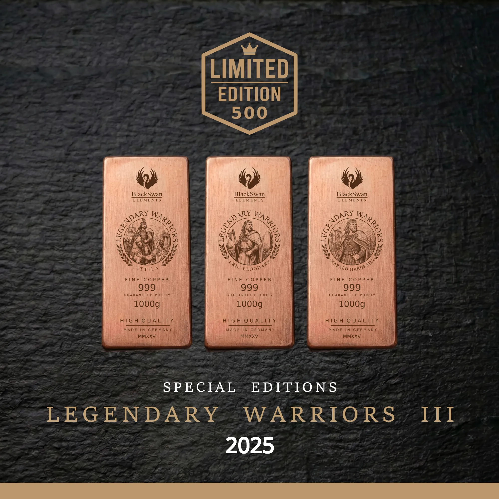 LEGENDARY WARRIORS III (2025) - Limited Edition - 6  x 1000g Kupferbarren