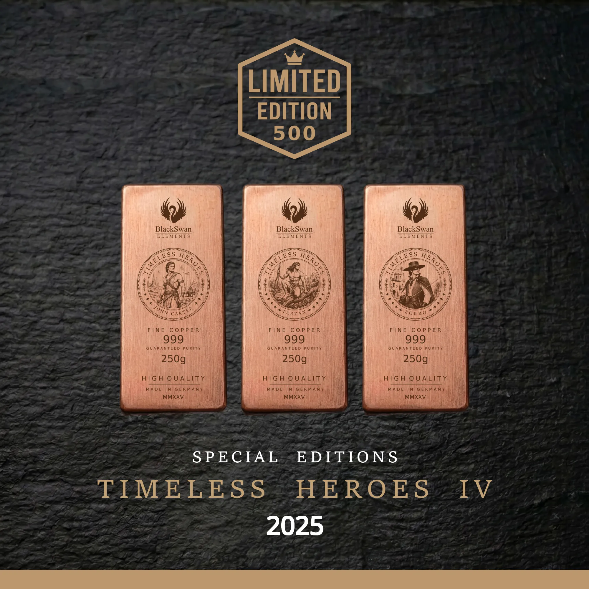 TIMELESS HEROES IV (2025) - Limited Edition - 6  x 250g Kupferbarren